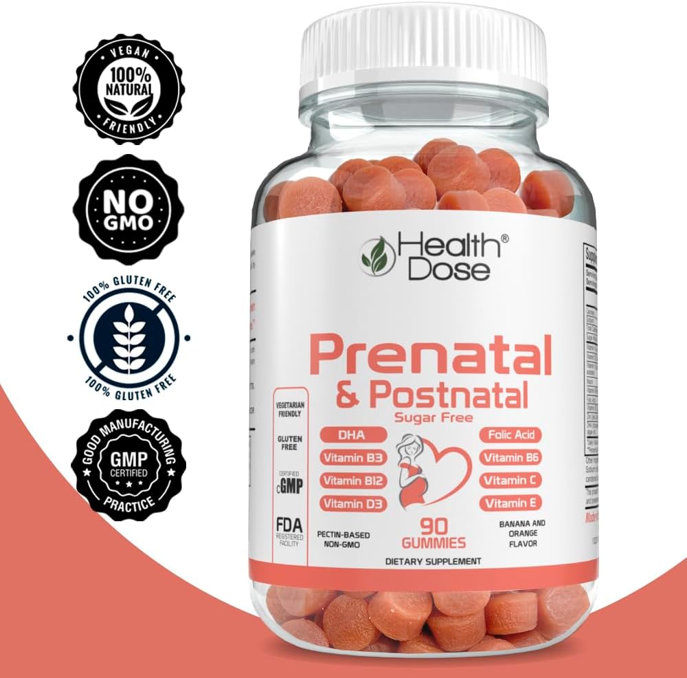 Health Dose Complejo Prenatal/Postnatal, Gominolas con Vitamina B6, B12, C, Zinc, 90 unidades