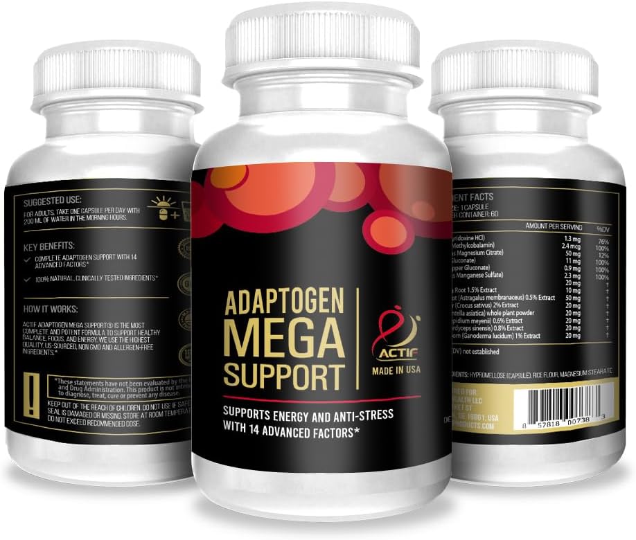 ACTIF Adaptogen Mega Support – 14 Factores Avanzados para Energía y Claridad, 60 Cápsulas