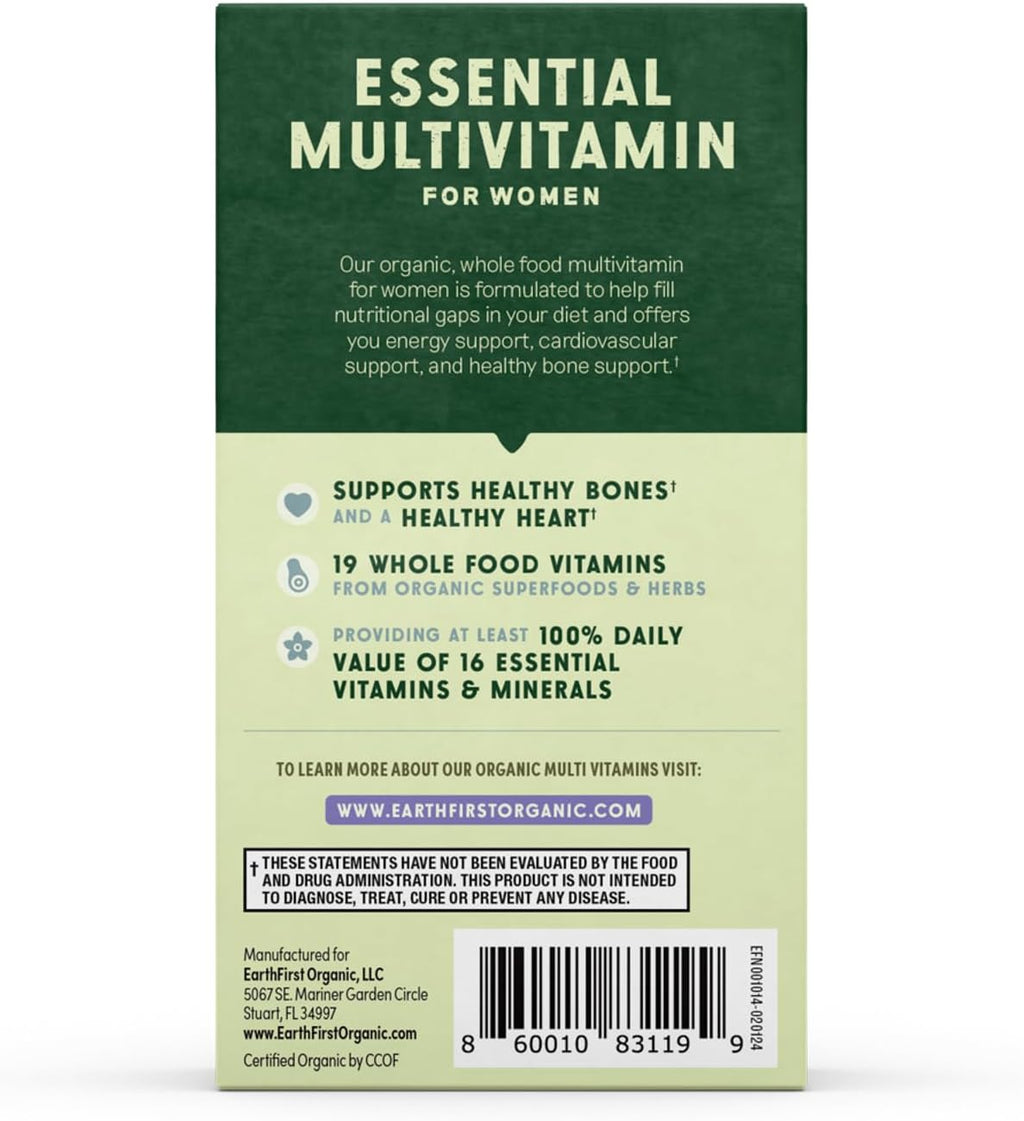 EarthFirst Organic Women’s Multi Once Daily - Multivitamínico para Mujer con Hierro y Vitamina B12 - 60 Comprimidos