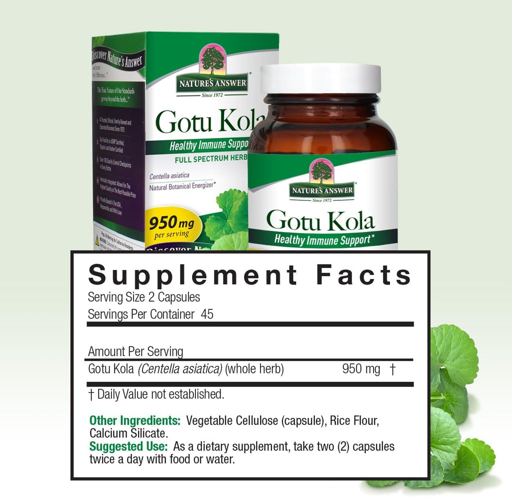 Nature's Answer Gotu Kola - Cápsulas Herbales Veganas - 90 Cápsulas