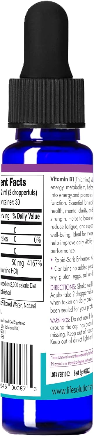 Life Solutions Vitamina B1 (Tiamina) en Gotas, 2 oz