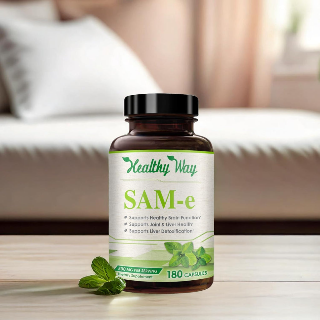 HealthyWayRx SAM-e 500mg - S-Adenosil-L-Metionina - 180 Cápsulas para Apoyo Cerebral y Hepático