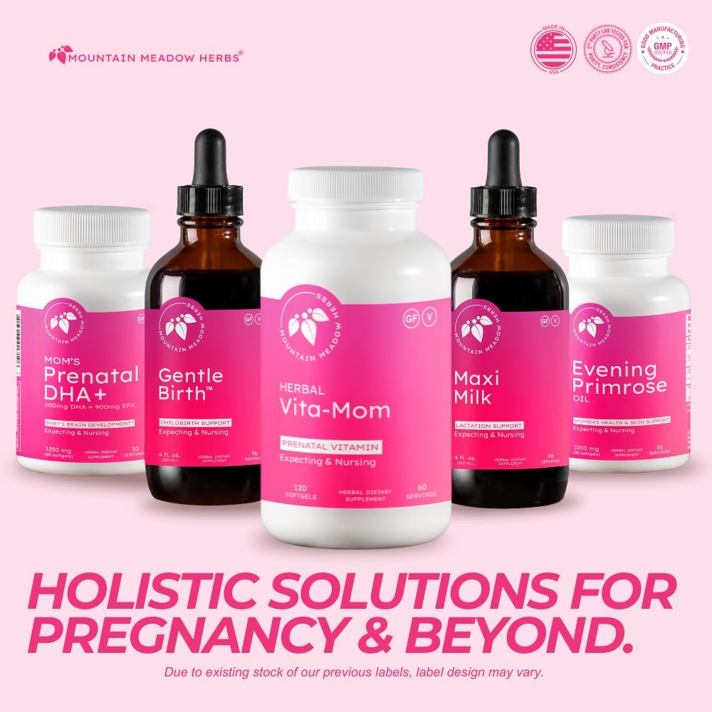 Mountain Meadow Herbal Vita-MOM Vitaminas Prenatales - Suplemento con 5-MTHF Folato, Hierro, Multivitaminas y Hierbas Orgánicas - 120 Cápsulas Blandas (2 Meses)