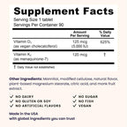 EZ Melts Vitamina D3 + K2 5000 UI, 90 Comprimidos Disolubles Veganos Sabor Manzana Verde