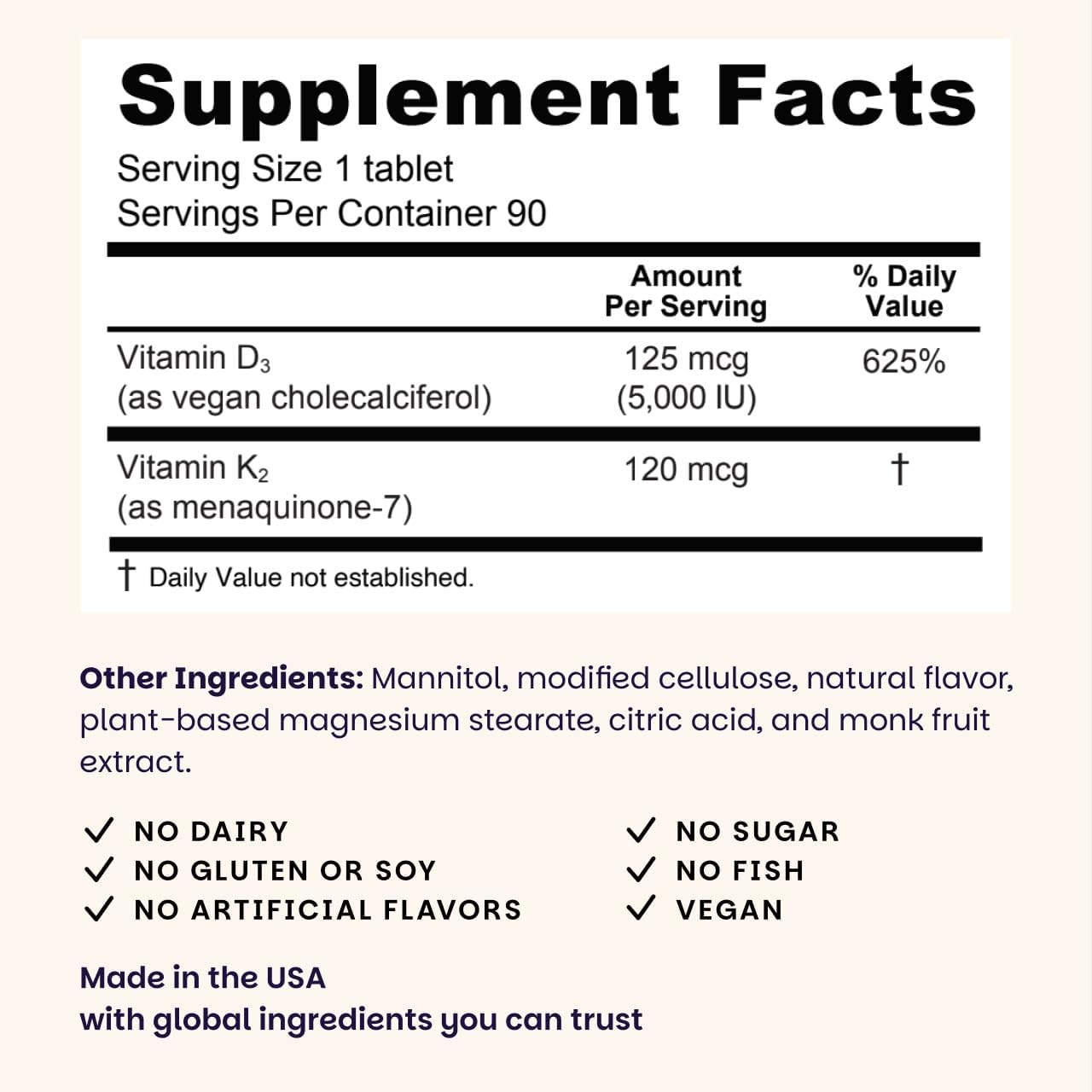 EZ Melts Vitamina D3 + K2 5000 UI, 90 Comprimidos Disolubles Veganos Sabor Manzana Verde