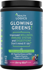 Health Logics Glowing Greens Superfood Powder with Collagen Peptides – Berry Blast