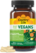 Country Life Max for Vegans - 120 Cápsulas Veganas - Multivitamínico Diario - Apoyo Inmunitario - Con Vitamina B12, Hierro, Aminoácidos, Coenzimas B - Sin Gluten