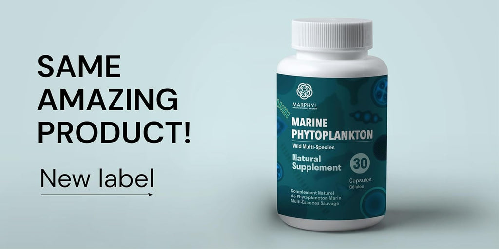 MARPHYL Marine Phytoplankton Wild Multi Species Natural Supplement - 150 mg per Capsule - Organic - 30 Vegan Capsules - from Vancouver Island, Canada