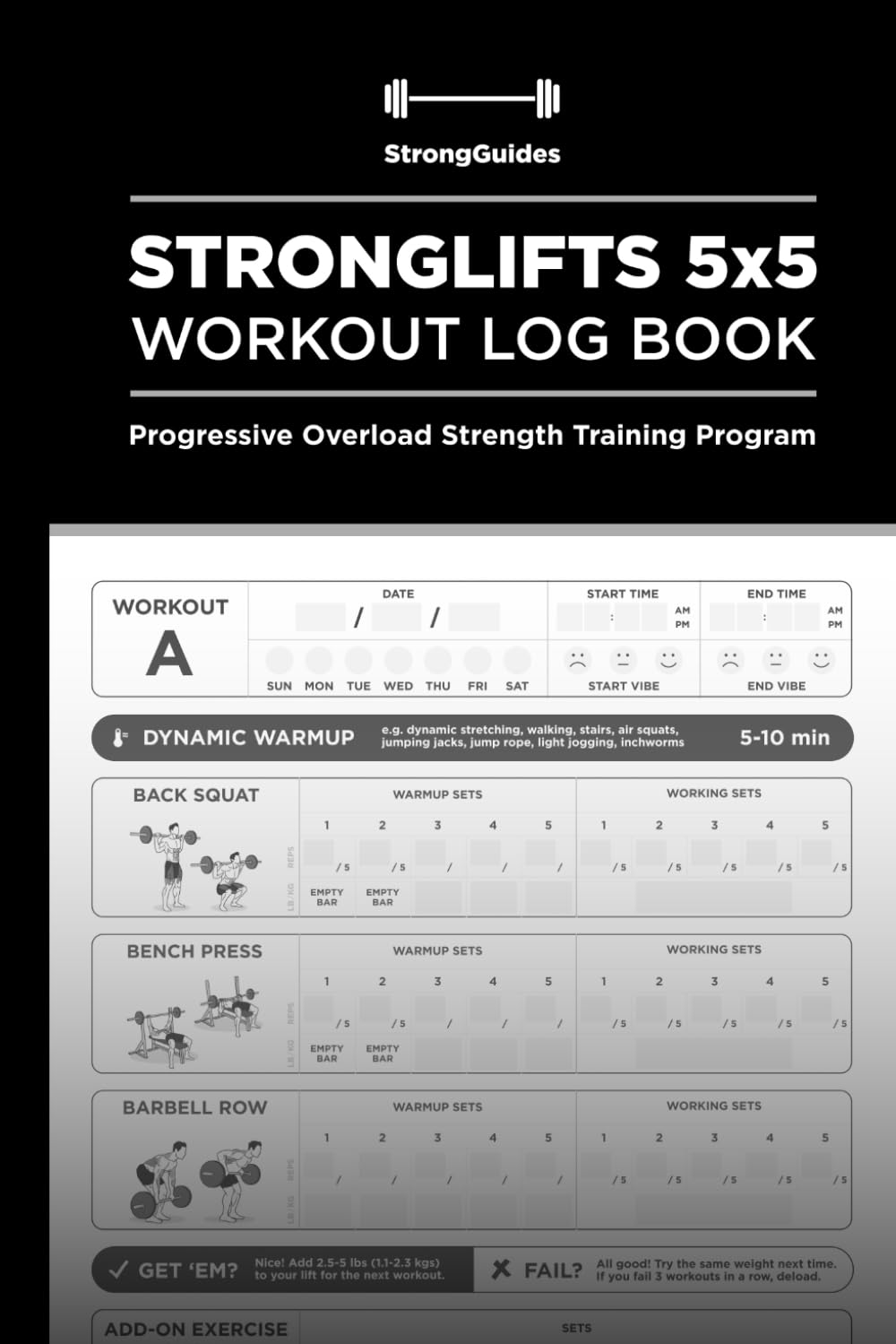 StrongLifts 5x5 Workout Log Book: Progressive Overload Strength Training Program