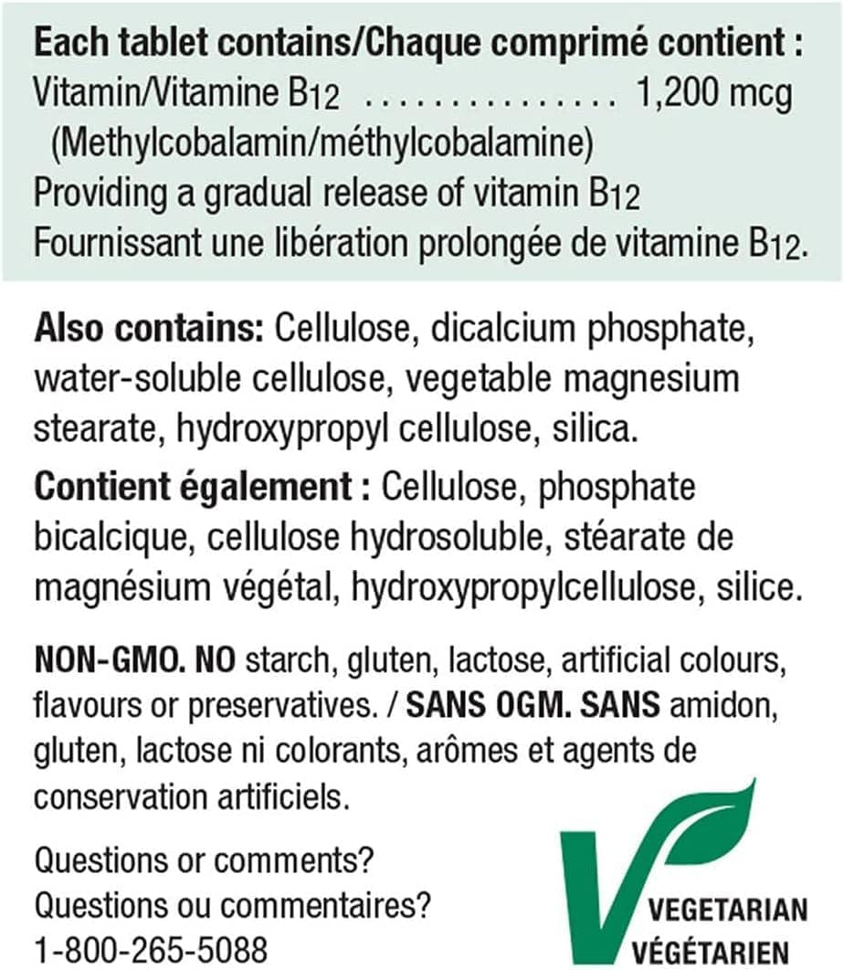 Jamieson Vitamina B12 1200mcg Liberación Prolongada, 200 Comprimidos