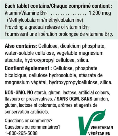 Jamieson Vitamina B12 1200mcg Liberación Prolongada, 200 Comprimidos – Image 2