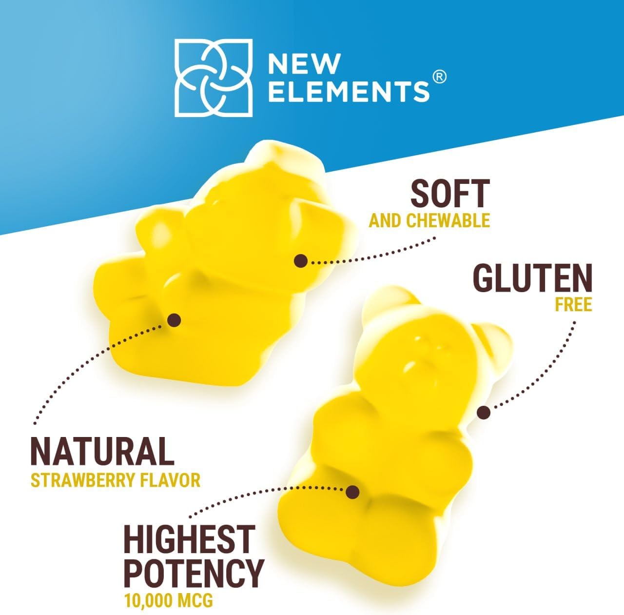 New Elements Gomitas de Biotina con Colágeno, Vitamina D3, Saw Palmetto y Ácido Hialurónico para Cabello, Piel y Uñas | Sin OGM, Sin Gluten, Sabor Natural a Piña