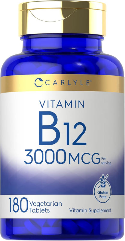 Carlyle Vitamina B12 3000 mcg, 180 – Formación normal de glóbulos rojos: Ayuda a mantener niveles saludables de – Image 1
