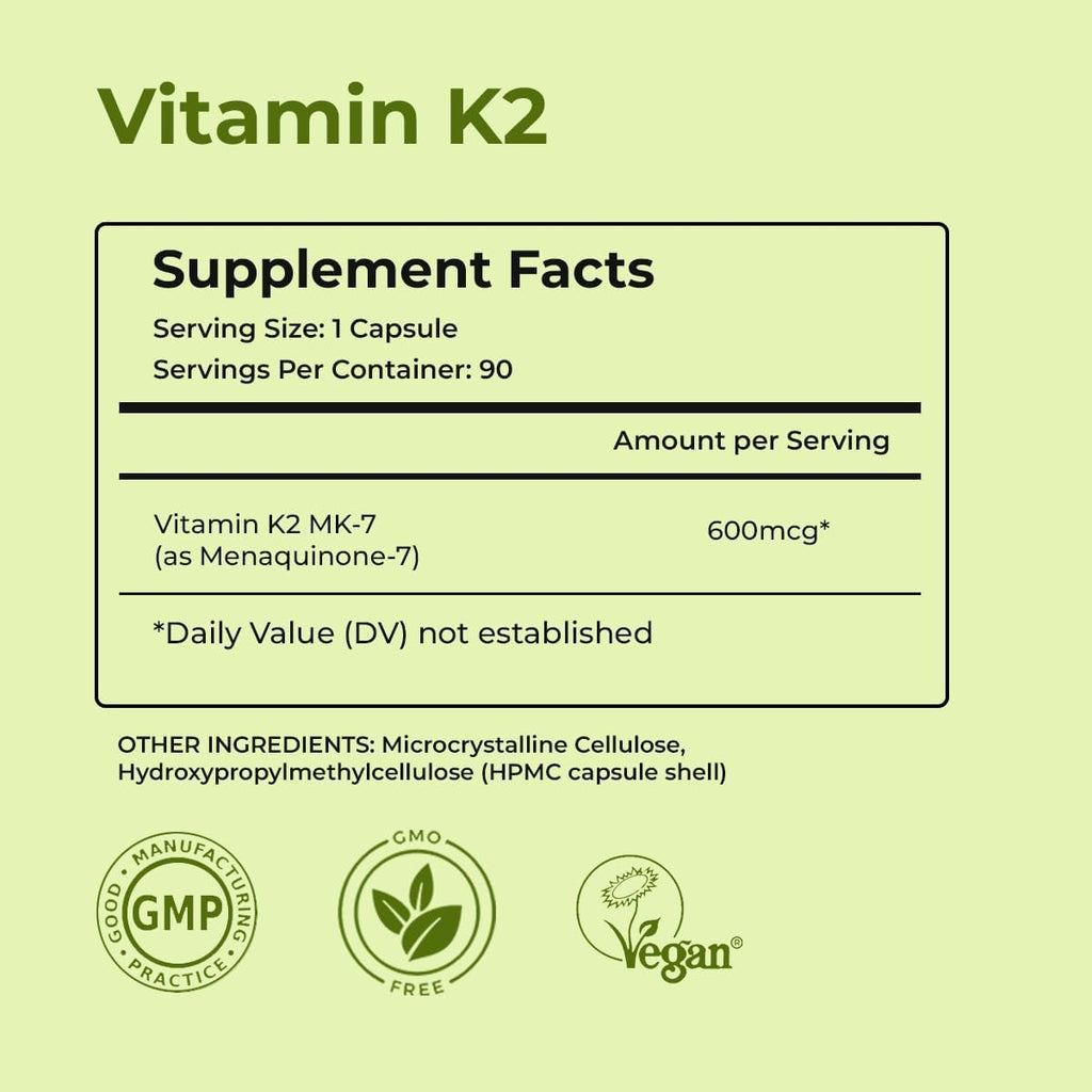 NutriZing Vitamina K2 MK7 600 mcg - 90 Cápsulas Veganas - Alta Potencia