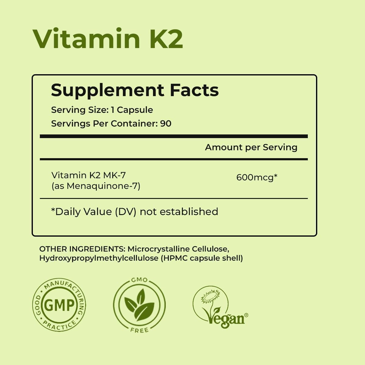 NutriZing Vitamina K2 MK7 600 mcg - 90 Cápsulas Veganas - Alta Potencia