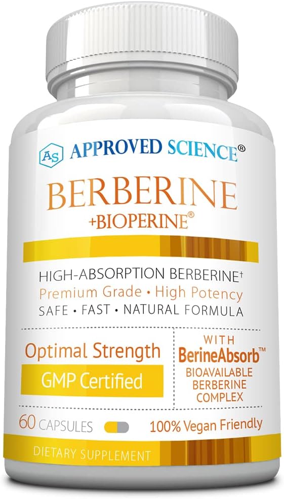 Approved Science Berberina 1000mg - Suplemento de Berberina de Alta Absorción con BioPerina - 60 Cápsulas - 1 Mes de Suministro - Vegano