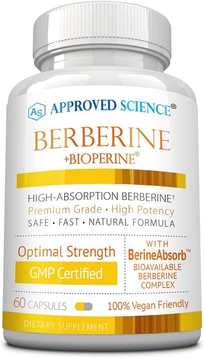 Approved Science Berberina 1000mg - Suplemento de Berberina de Alta Absorción con BioPerina - 60 Cápsulas - 1 Mes de – Image 1
