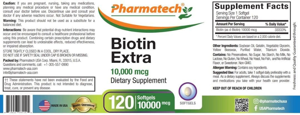 Biotina 10000 mcg, 120 Cápsulas Blandas - Vitamina B7
