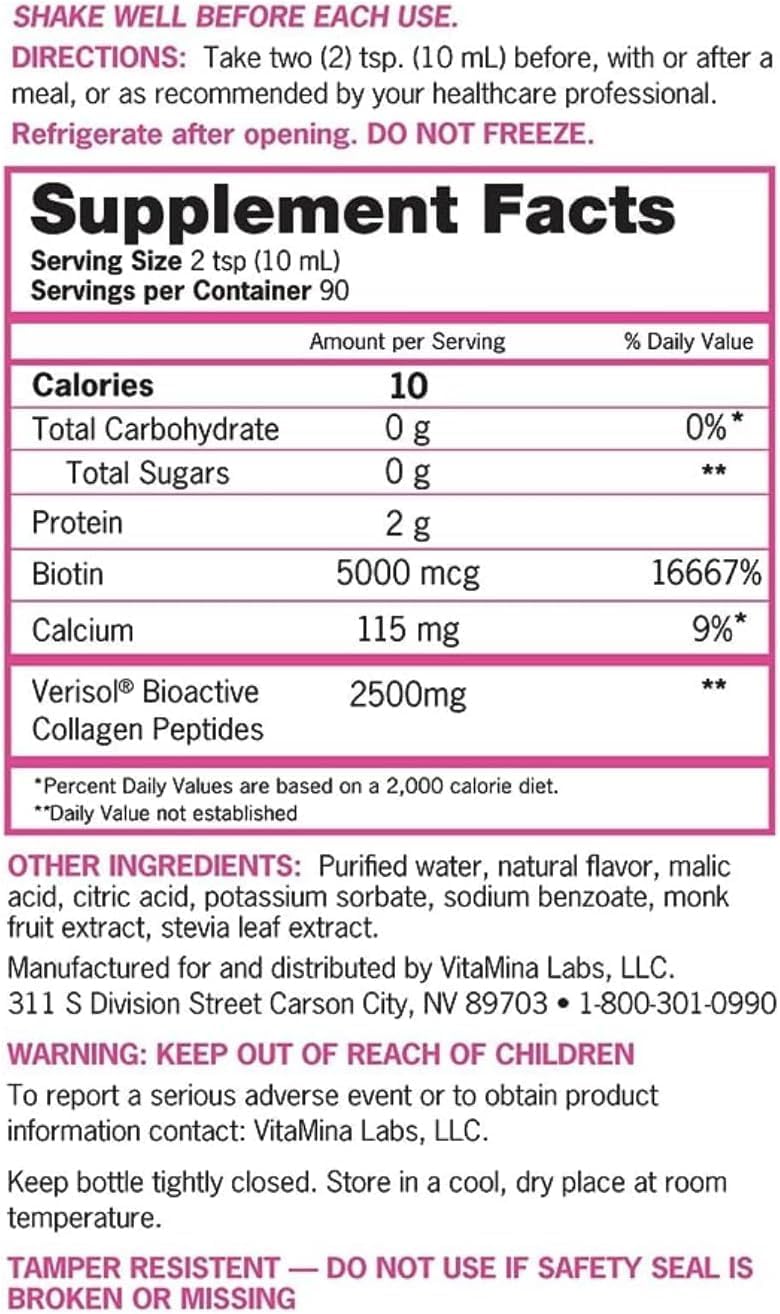 Zena Nutrition Colágeno Líquido Premium con Biotina – 887 ml (30 oz)