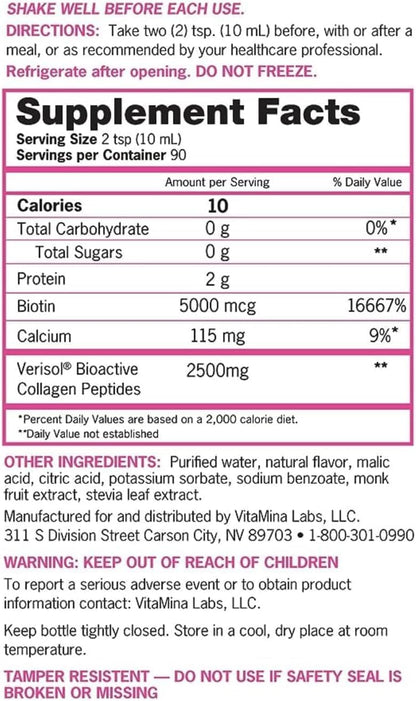 Zena Nutrition Colágeno Líquido Premium con – La biotina contribuye al funcionamiento normal del sistema nervioso. – Image 2