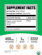 BulkSupplements Polvo de Limón Orgánico - Fuente Natural de Vitamina C, Sin Gluten, 1 kg