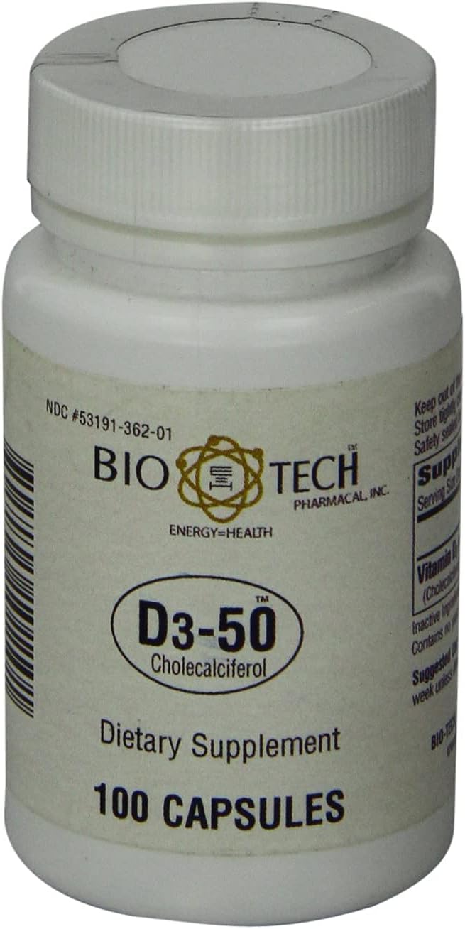 Bio-Tech Pharmacal D3-50 50.000 UI, 100 Cápsulas - Vitamina D3 (Colecalciferol)