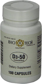 Bio-Tech Pharmacal D3-50 50.000 UI, 100 Cápsulas - Vitamina D3 (Colecalciferol)