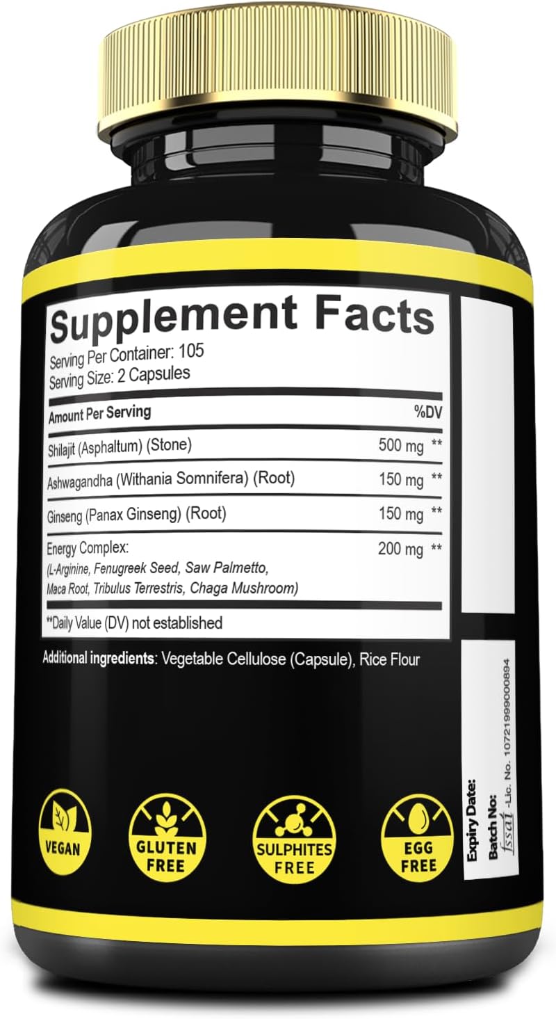 9in1 Shilajit Puro del Himalaya con Ashwagandha, Ginseng, L-Arginina y más - 210 Cápsulas