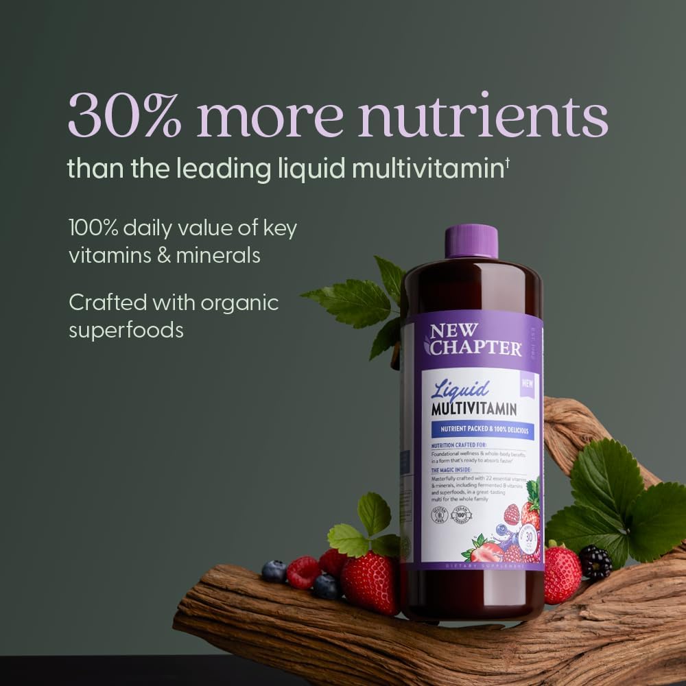 New Chapter Multivitamínico Líquido con Minerales - 22 Vitaminas Esenciales - Sabor a Bayas Mixtas - 887 ml (30 oz)