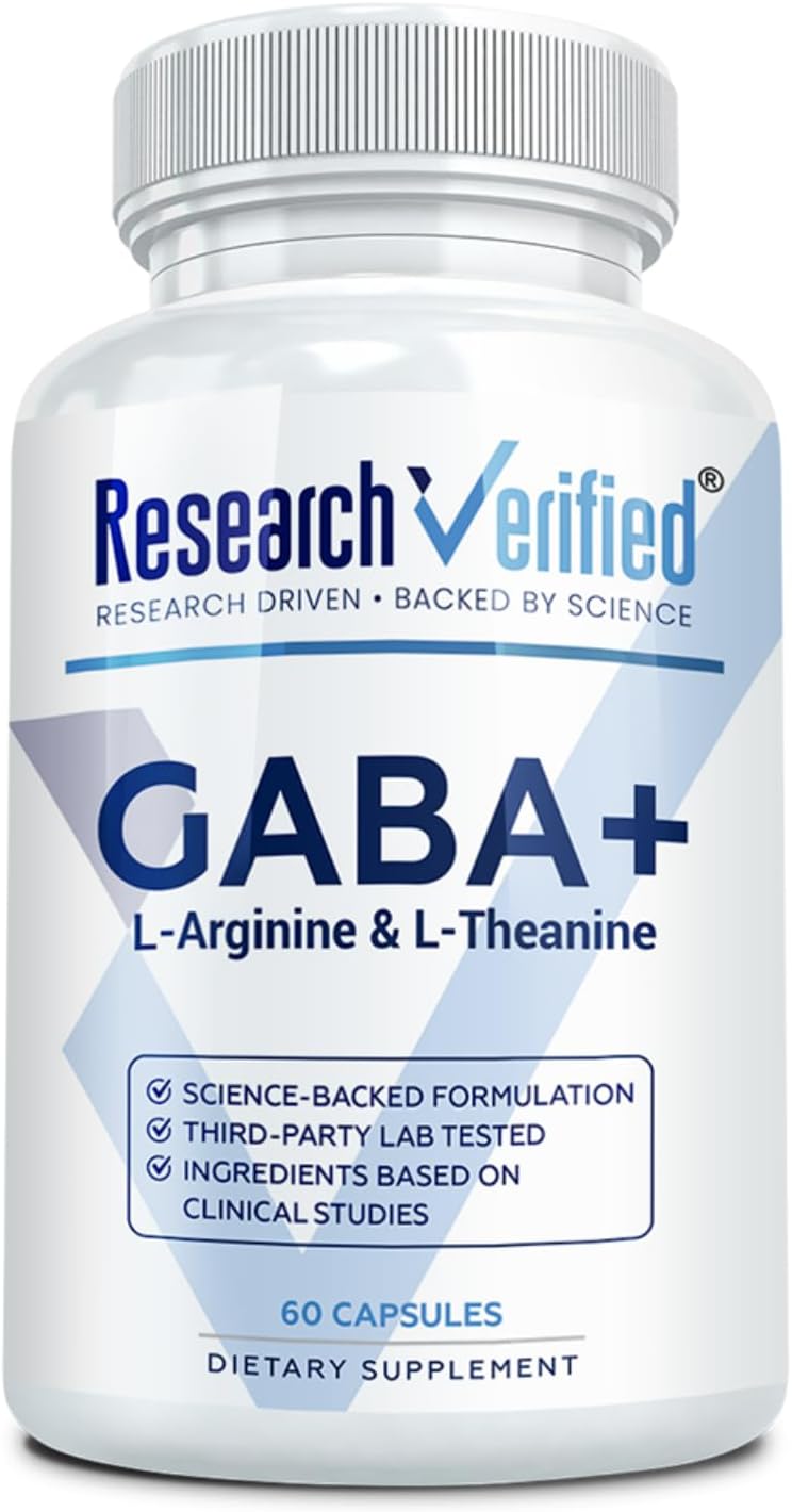 Research Verified GABA+ - Relaxation, Mood, Sleep - 600mg GABA, L-Arginine, L-Theanine, P5P, BioPerine - 60 Vegan Capsules