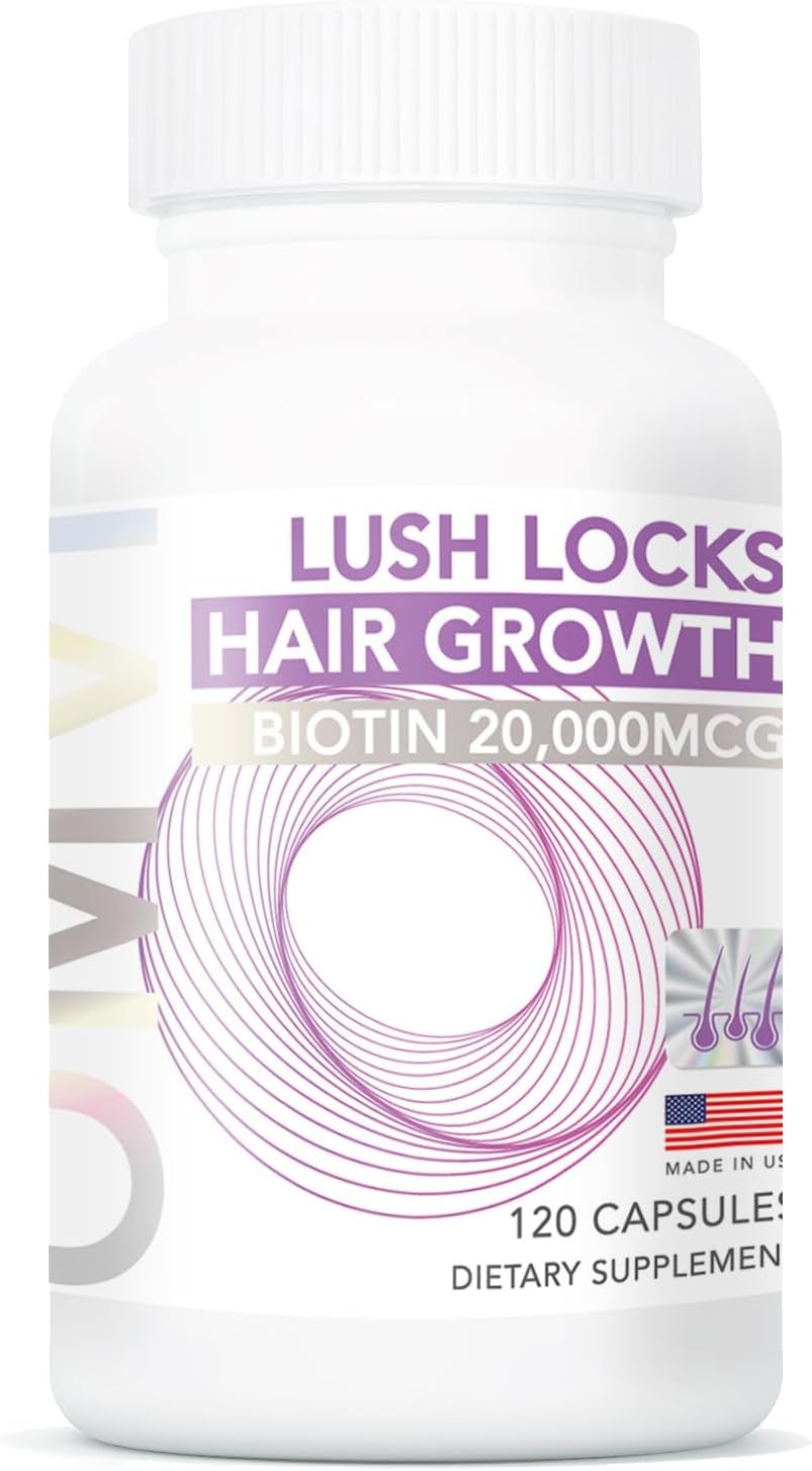Omvi Formulas, Suplemento para el Crecimiento del Cabello con Biotina 20.000 mcg, Colágeno, Queratina, Vitaminas A, C, D3 y B12, Cabello, Piel y Uñas Fuertes, No OGM, Sin Gluten, 120 Cápsulas