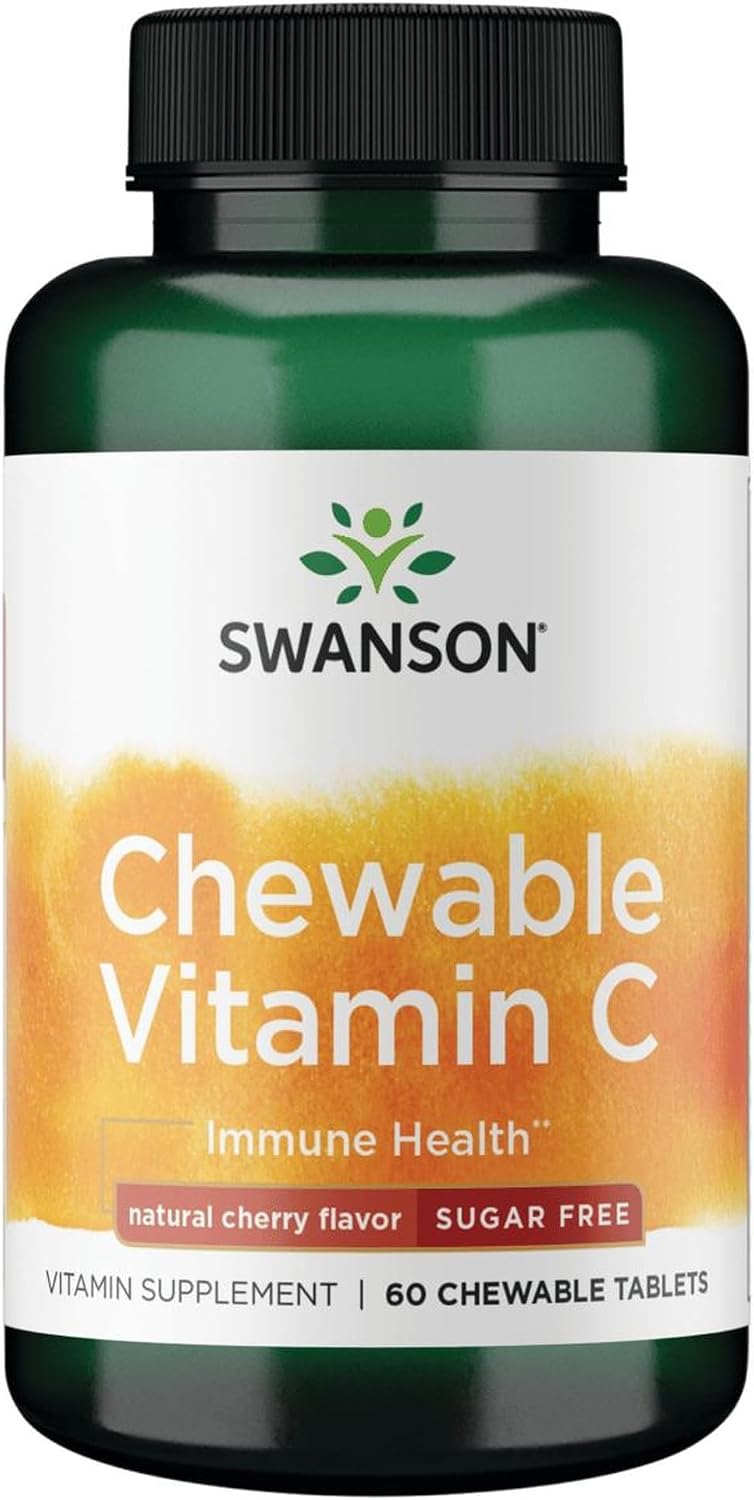 Swanson Vitamina C Masticable Sin Azúcar Sabor Cereza - 60 Comprimidos