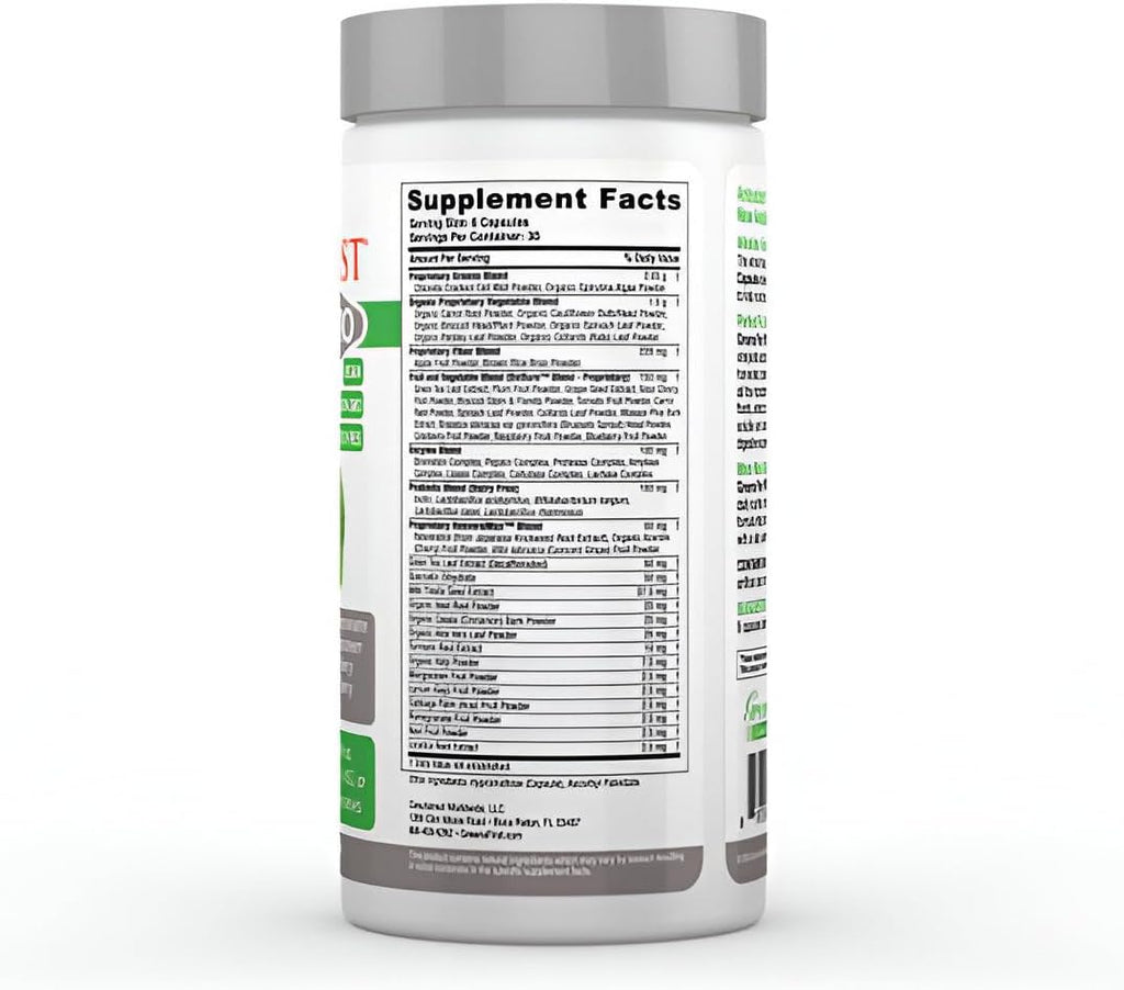 Greens First Cápsulas de Fitonutrientes - 49 Superalimentos Ricos en Antioxidantes con Frutas y Verduras Orgánicas, Prebióticos, Probióticos y Enzimas Digestivas - 180 Cápsulas