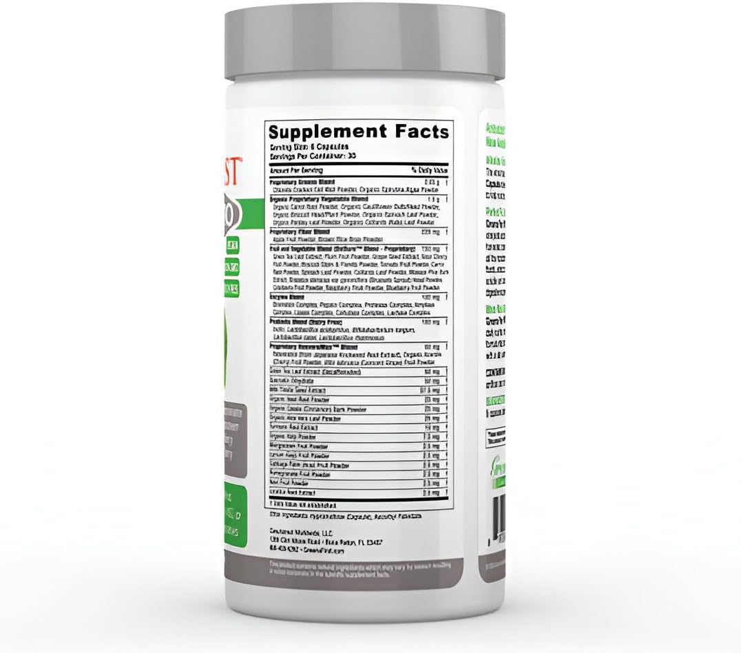 Greens First Cápsulas de Fitonutrientes - 49 Superalimentos Ricos en Antioxidantes con Frutas y Verduras Orgánicas, Prebióticos, Probióticos y Enzimas Digestivas - 180 Cápsulas