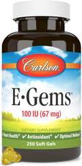 Carlson E-Gems, 100 UI, 250 cápsulas blandas - Vitamina E Natural