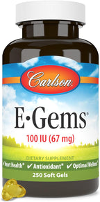 Carlson E-Gems, 100 UI, 250 cápsulas blandas - Vitamina E Natural