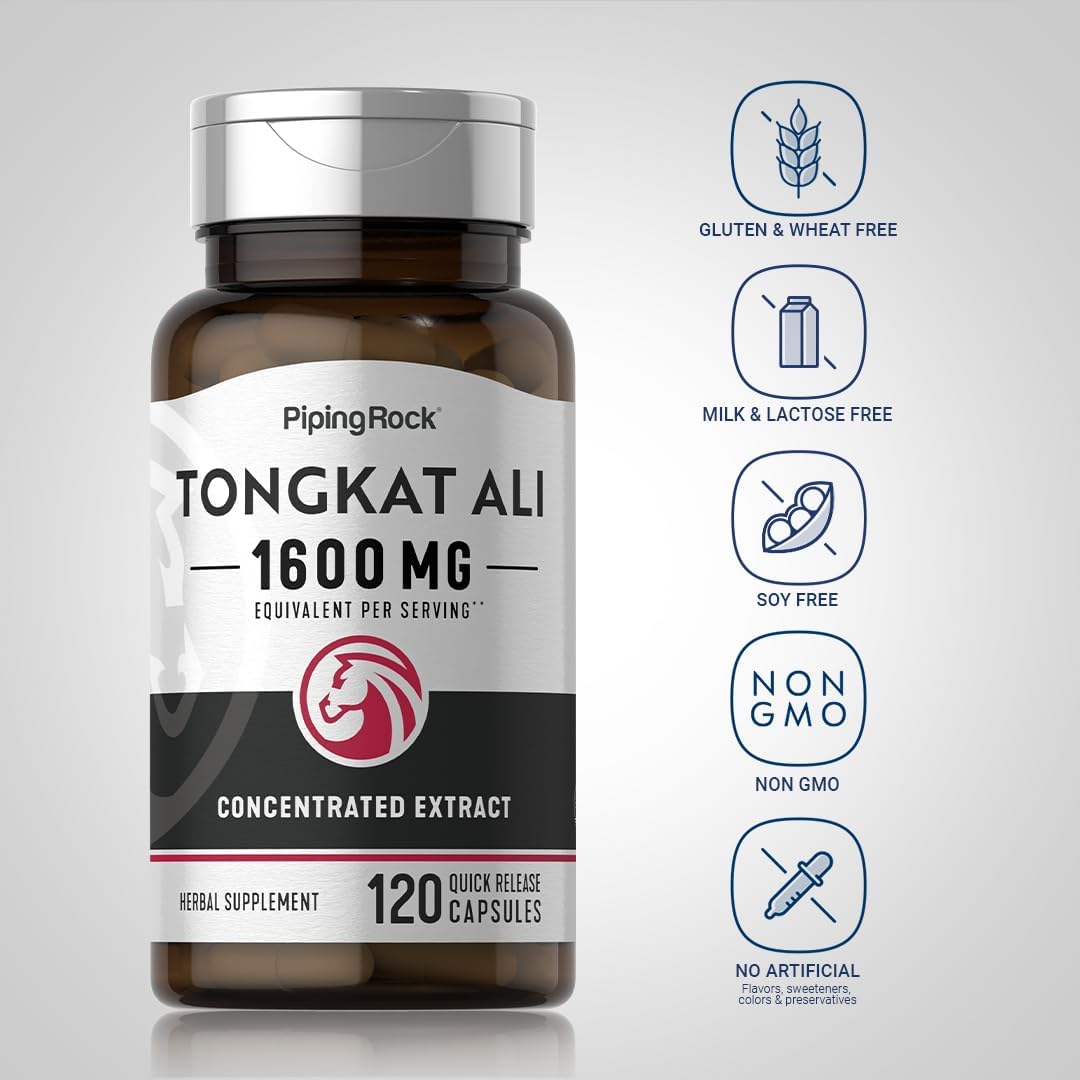 Piping Rock Tongkat Ali | 120 Cápsulas | Extracto de Longjack | Suplemento Herbal | Sin OGM, Sin Gluten