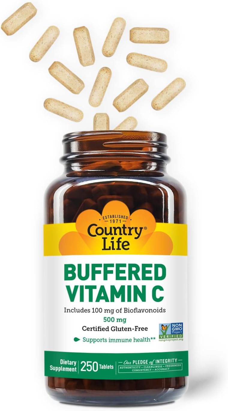 Country Life Vitamina C Tamponada con Bioflavonoides, 500 mg, 250 comprimidos
