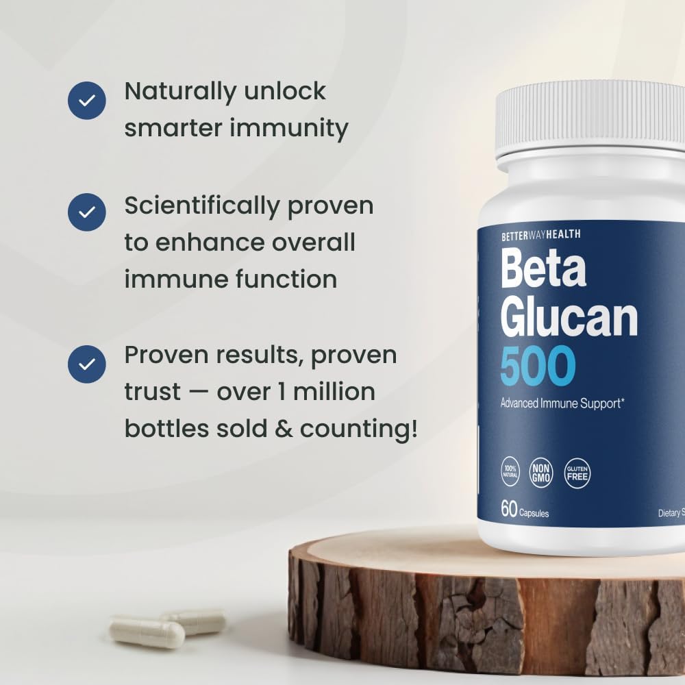 Better Way Health Beta Glucano 500 - 60 Cápsulas - Alta Pureza 1,3/1,6