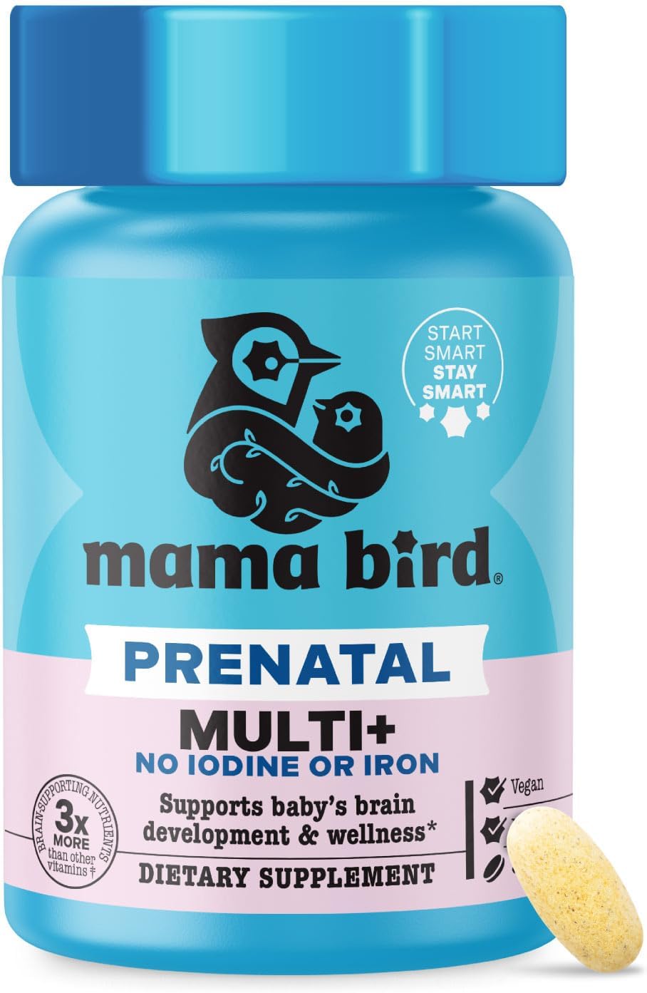 Mama Bird - Prenatal Multi+ Sin Yodo ni Hierro (30 Servicios) | Vitaminas Prenatales para Mujeres