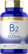 Carlyle Vitamina B-2 400 mg | 180 Cápsulas | Suplemento No Transgénico, Sin Gluten | B2 Riboflavina
