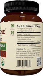 VEDAONE Ashwagandha Orgánica en Cápsulas - 750mg por Cápsula, 60 Cápsulas (Suministro para 1 Mes)
