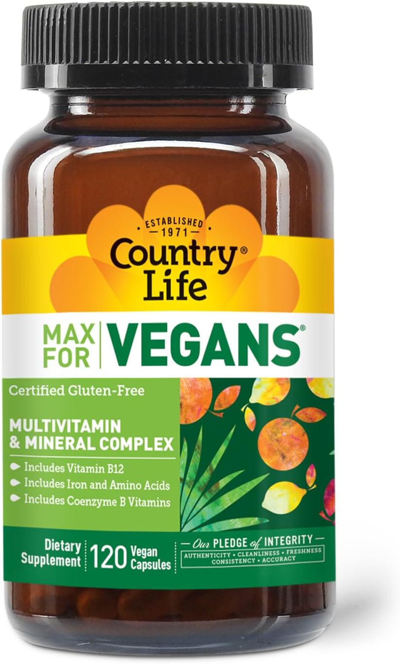 Country Life Max for Vegans - 120 Cápsulas Veganas - Multivitamínico Diario - Apoyo Inmunitario - Con Vitamina B12, Hierro, Aminoácidos, Coenzimas B - Sin Gluten
