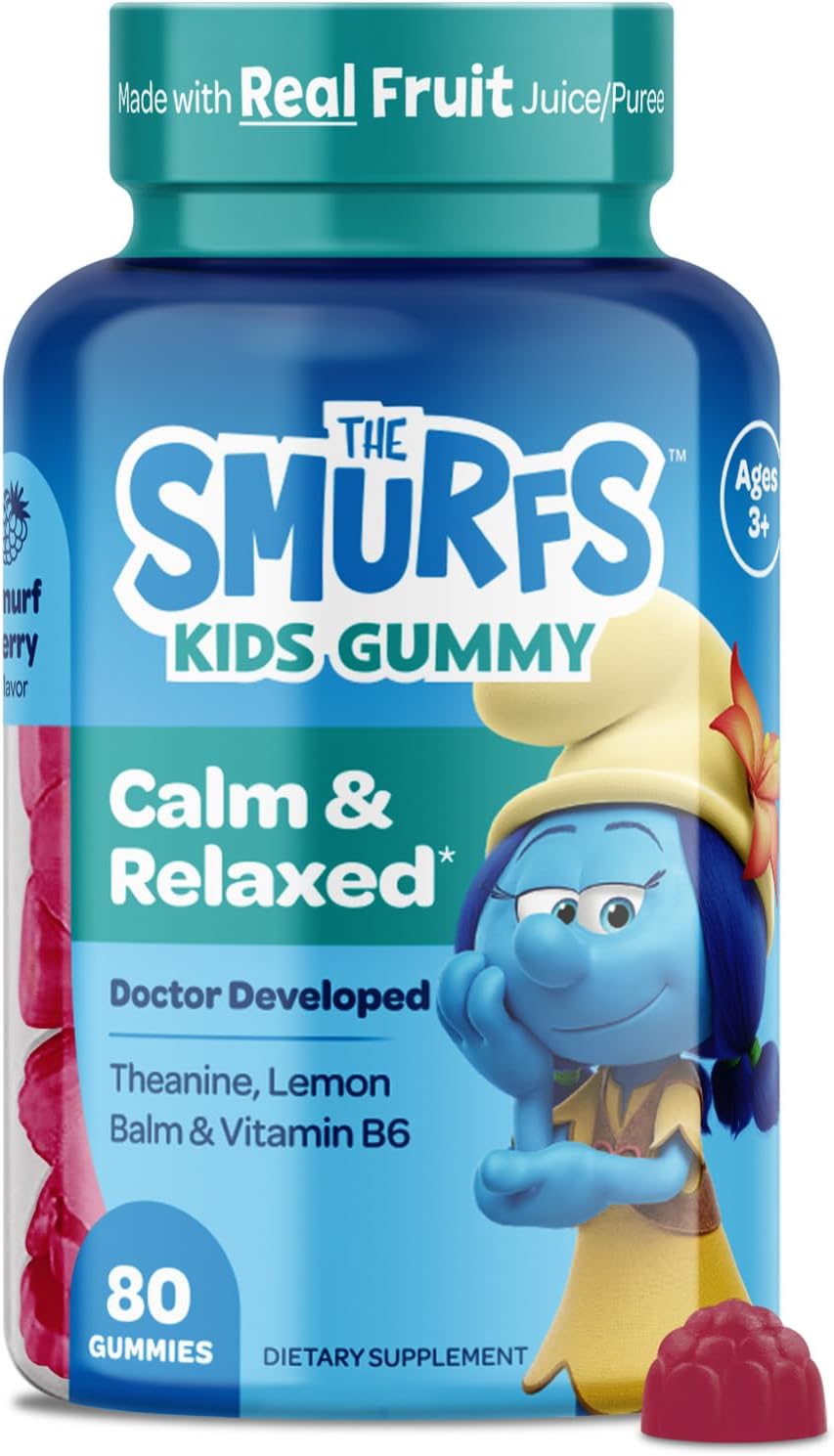 Smurfs Kids Calm Gummies - Gomitas Calmantes para Niños con Melisa y L-Teanina