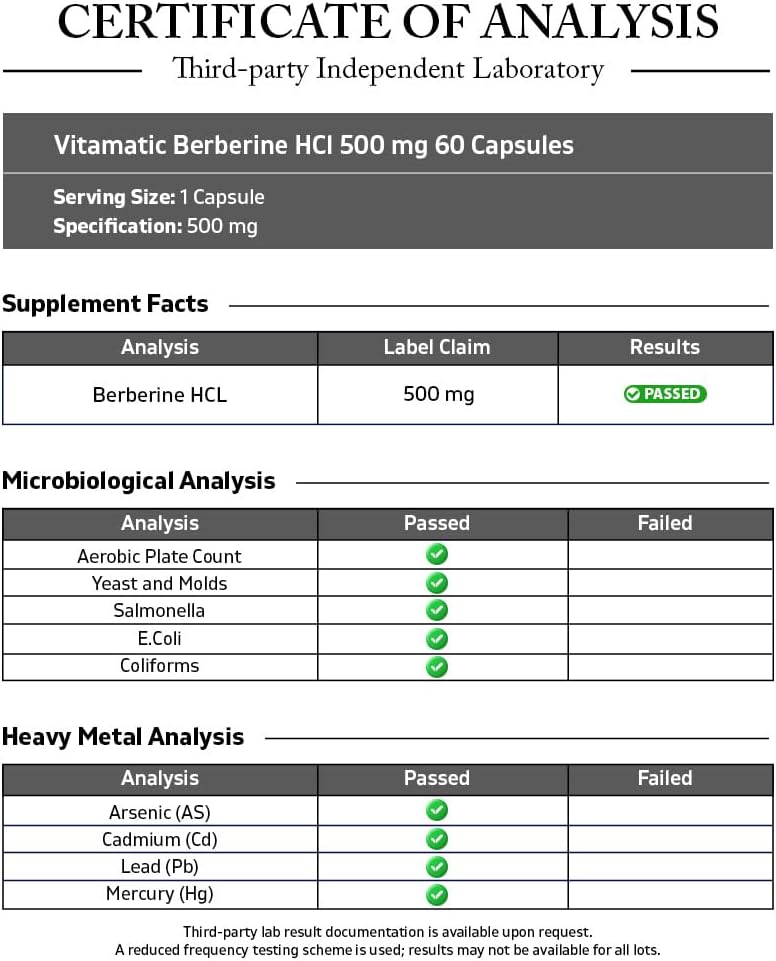 Vitamatic Berberine 500mg - 180 Cápsulas Veganas - Suplemento de Berberina