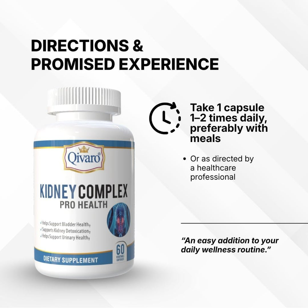 Qivaro Kidney Complex Pro-Health - Suplemento de Apoyo Renal con Arándano Rojo, 60 Cápsulas Vegetales
