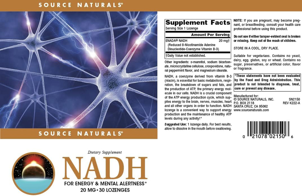 Source Naturals NADH 20 mg – 30 Comprimidos Sublinguales