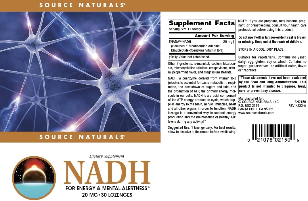 Source Naturals NADH 20 mg – 30 Comprimidos Sublinguales