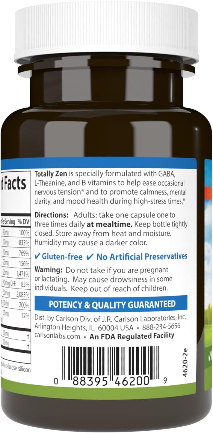 Carlson Totally Zen - GABA, L-Teanina y Vitaminas B - 30 Cápsulas