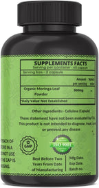Cápsulas de Moringa Orgánica | Suplemento de Hojas de Moringa Verde para Energía, Metabolismo y Apoyo Inmunológico – 120 Cápsulas, Superalimento Natural
